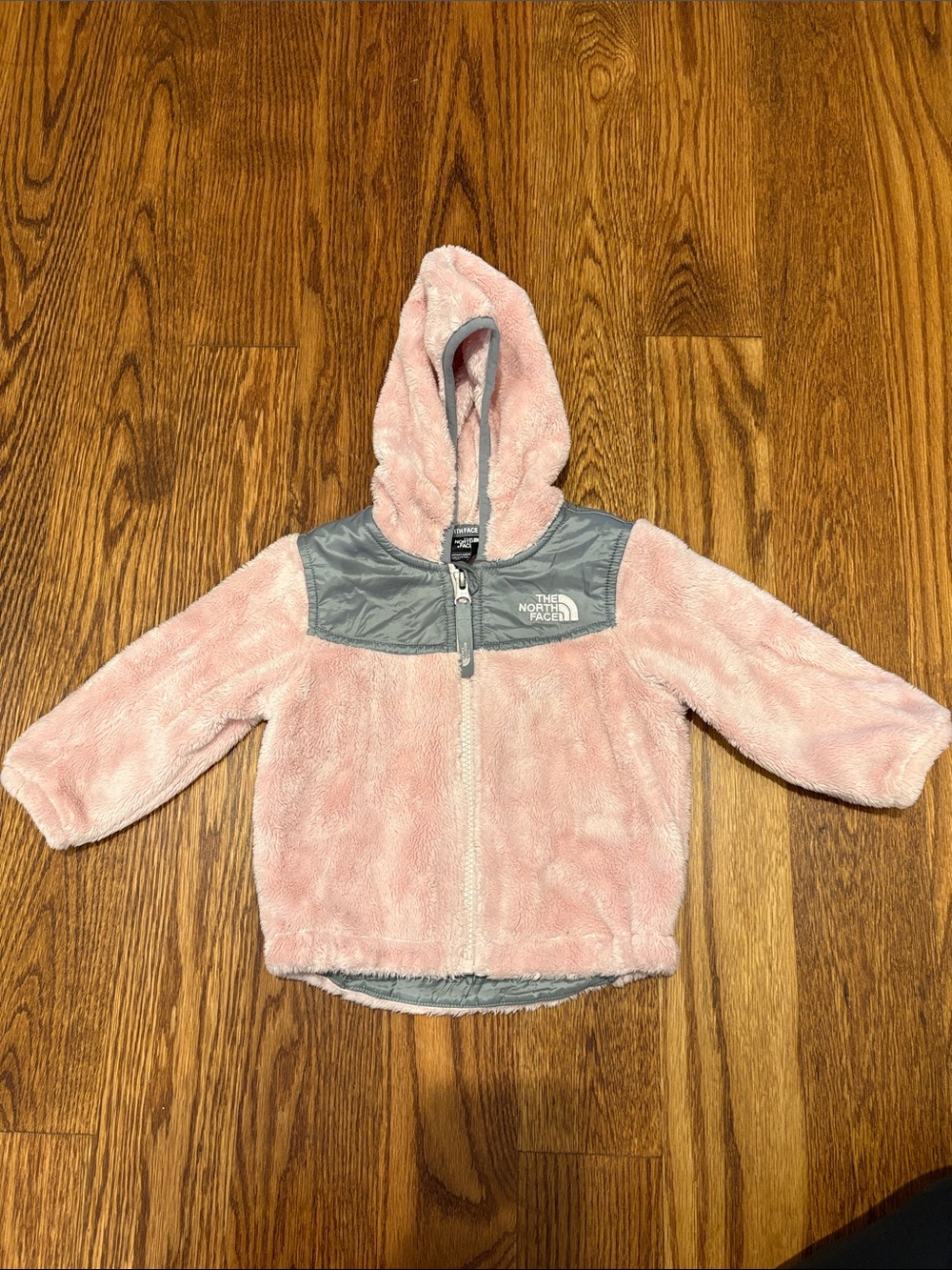 The North Face Pink & Gray Hooded Fuzzy Fleece Jacket